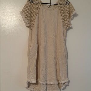 Umgee Beige Knit Dress with Crochet Details